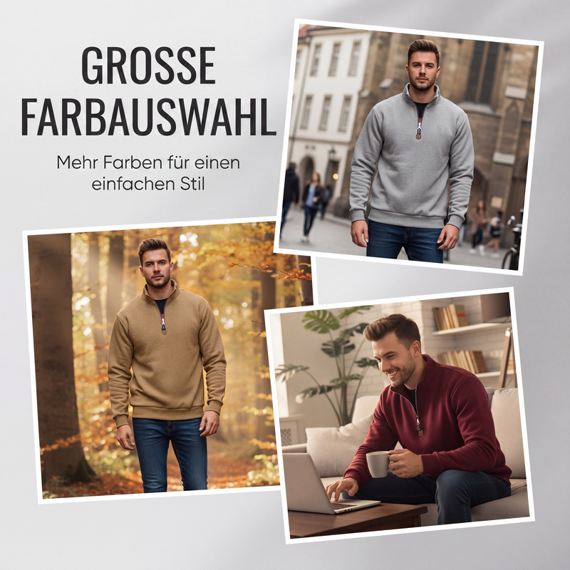 Herren-Pullover mit Stehkragen und Viertelreißverschluss