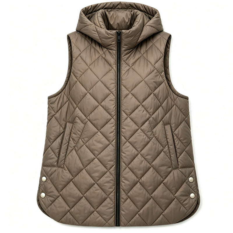 📢🎉50%Rabatt!!!🛍️✨Gepolsterte ärmellose Kapuzenjacke für Damen, mittlere Länge, Freizeitstil