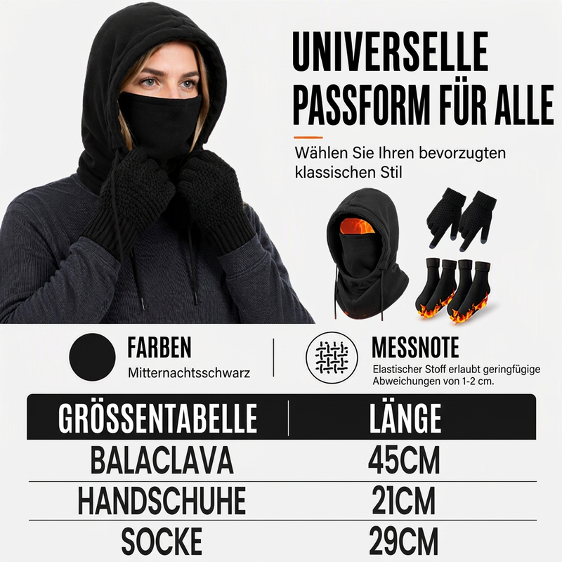 🧤 Warm & praktisch – Balaclava-Set mit Handschuhen & Socken – Bequemer Sitz, weicher Stoff & vielseitig kombinierbar