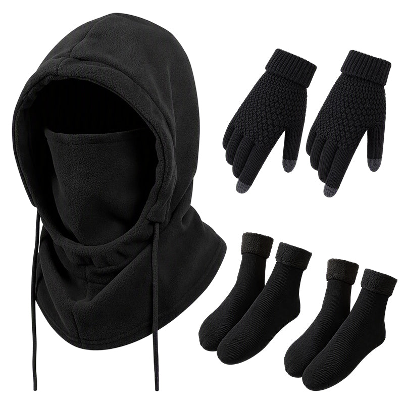 🧤 Warm & praktisch – Balaclava-Set mit Handschuhen & Socken – Bequemer Sitz, weicher Stoff & vielseitig kombinierbar