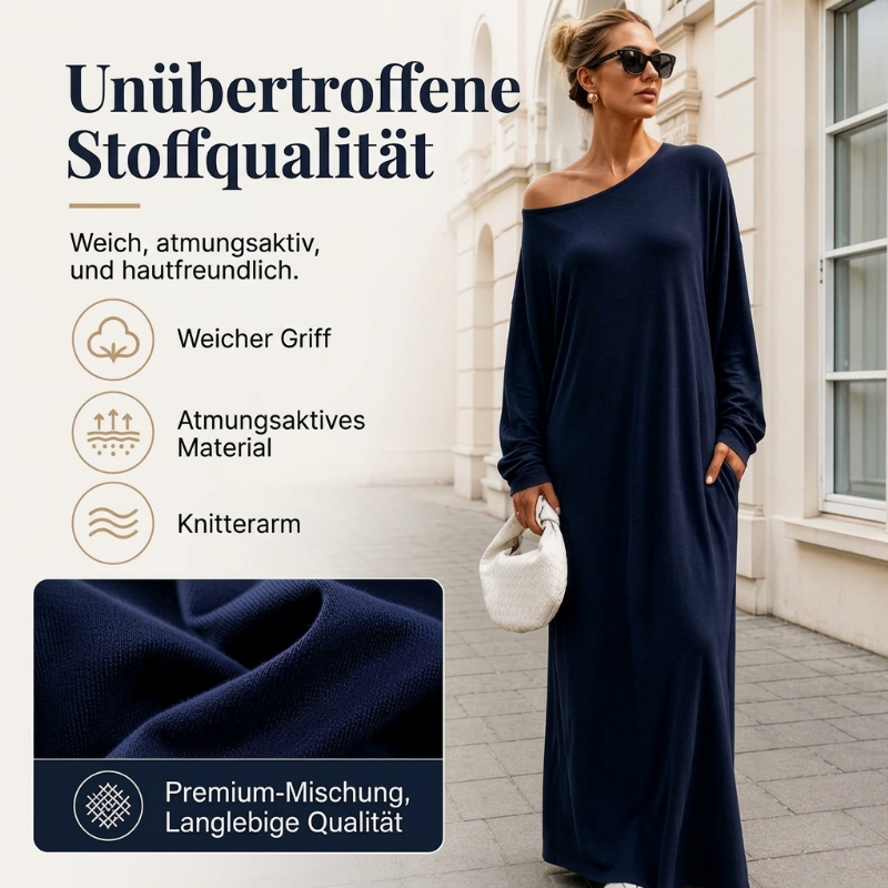🌸 Damen Off-Shoulder Langarm Maxikleid – Feminin, bequem & immer passend