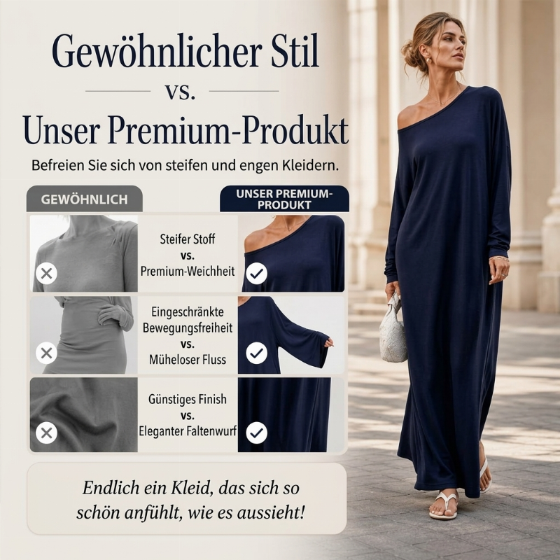 🌸 Damen Off-Shoulder Langarm Maxikleid – Feminin, bequem & immer passend