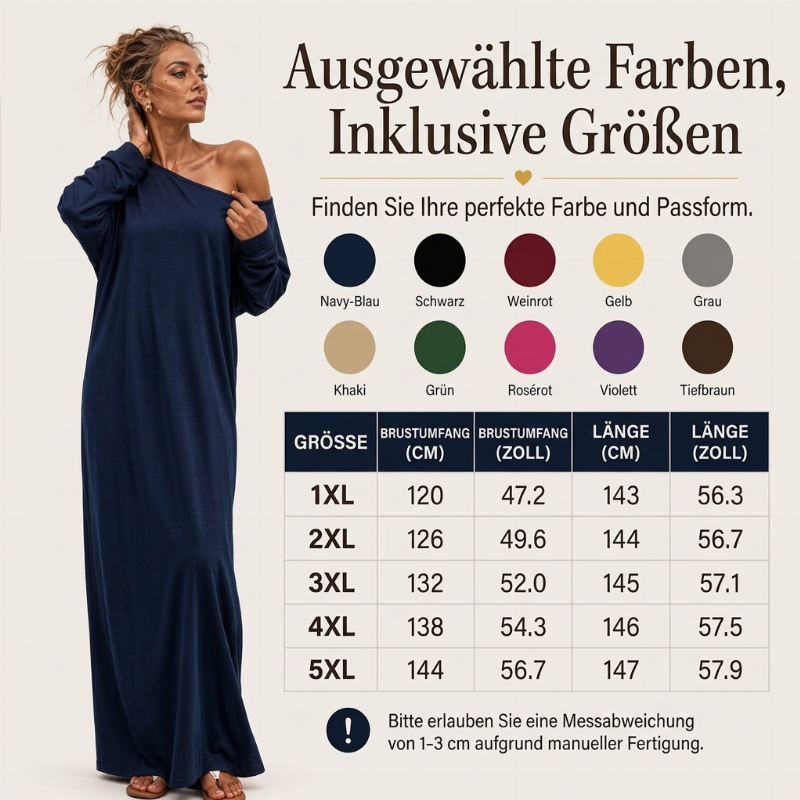 🌸 Damen Off-Shoulder Langarm Maxikleid – Feminin, bequem & immer passend