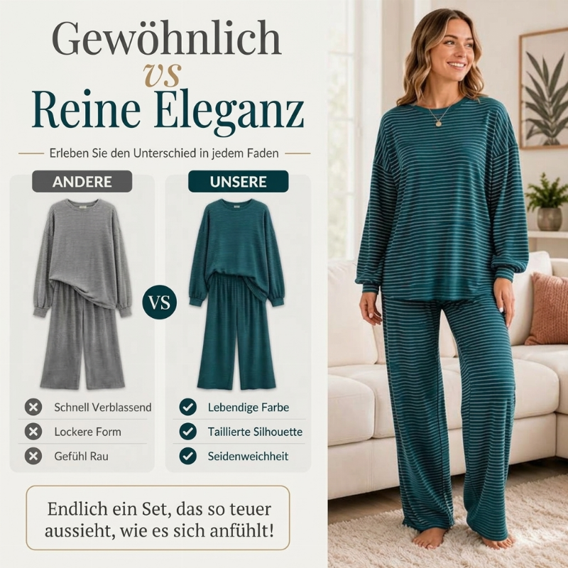 Gestreifter Pullover und Weithosen für Damen, 2-teiliges Set