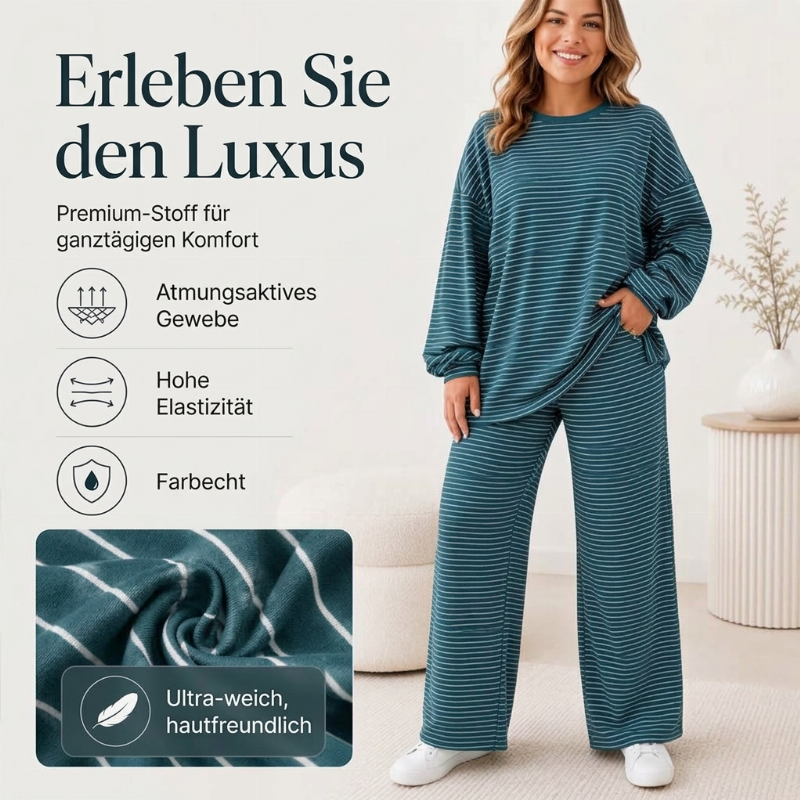 Gestreifter Pullover und Weithosen für Damen, 2-teiliges Set