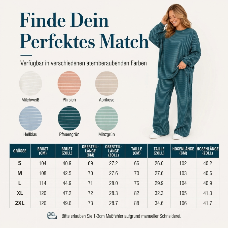 Gestreifter Pullover und Weithosen für Damen, 2-teiliges Set
