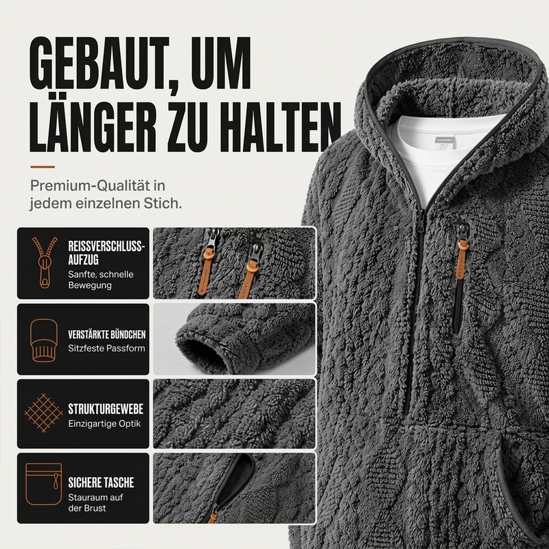 👥 Über 80.000 Käufer haben bereits zugeschlagen! Texturierte Sherpa-Kapuzenjacke mit halbem Reißverschluss für Herren