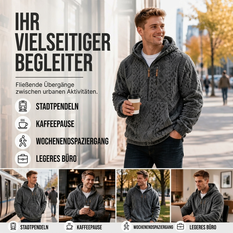 👥 Über 80.000 Käufer haben bereits zugeschlagen! Texturierte Sherpa-Kapuzenjacke mit halbem Reißverschluss für Herren