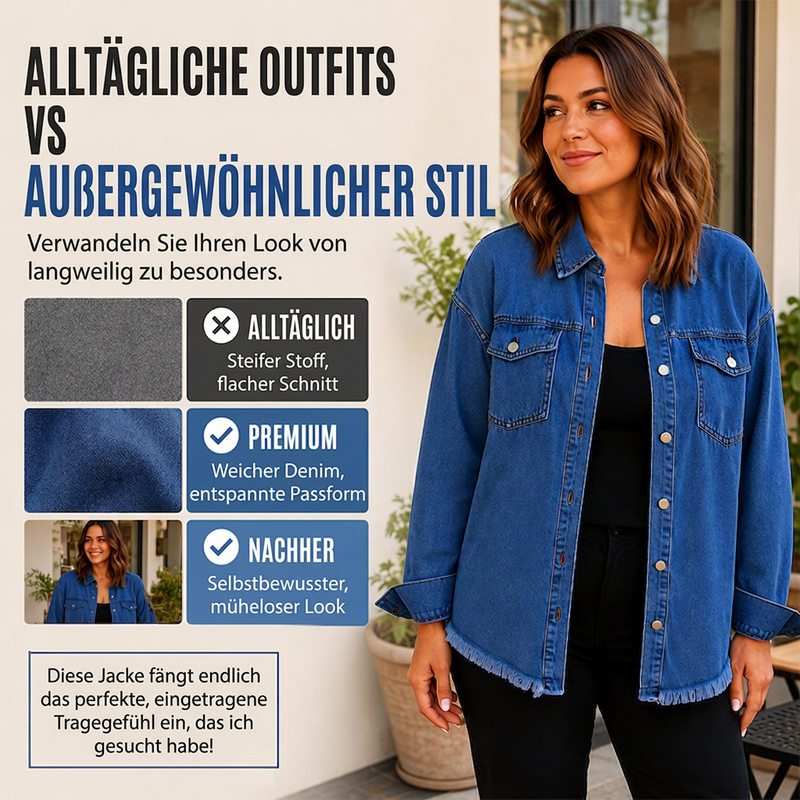 🧵 Jeansjacke mit ausgefranstem Saum für Damen – Lässig, bequem & immer passend