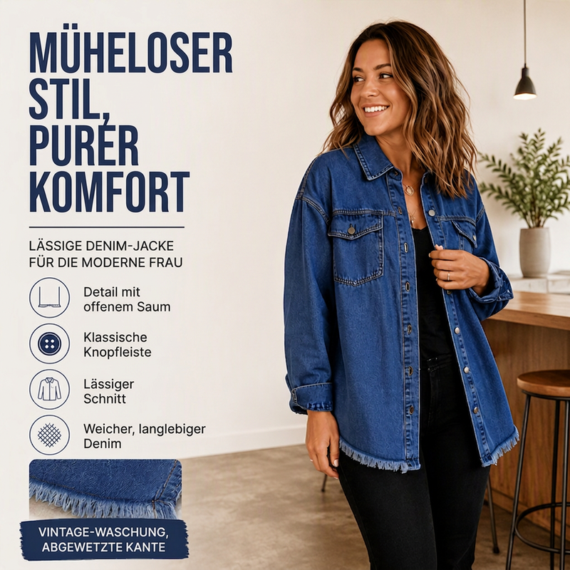 🧵 Jeansjacke mit ausgefranstem Saum für Damen – Lässig, bequem & immer passend