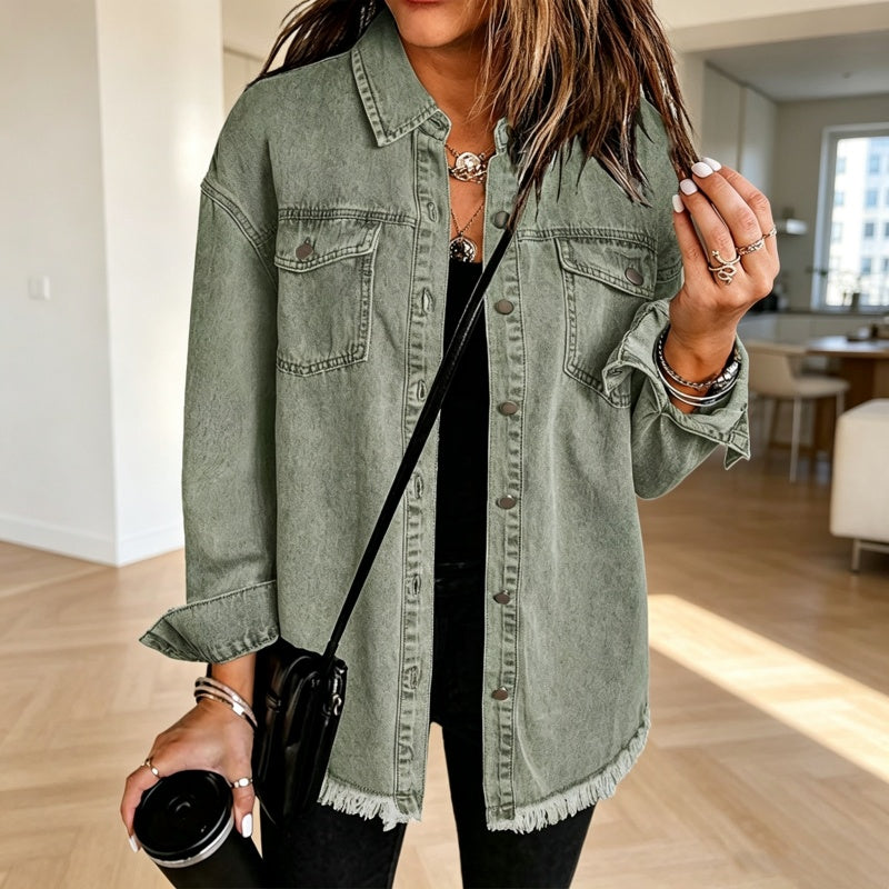🧵 Jeansjacke mit ausgefranstem Saum für Damen – Lässig, bequem & immer passend
