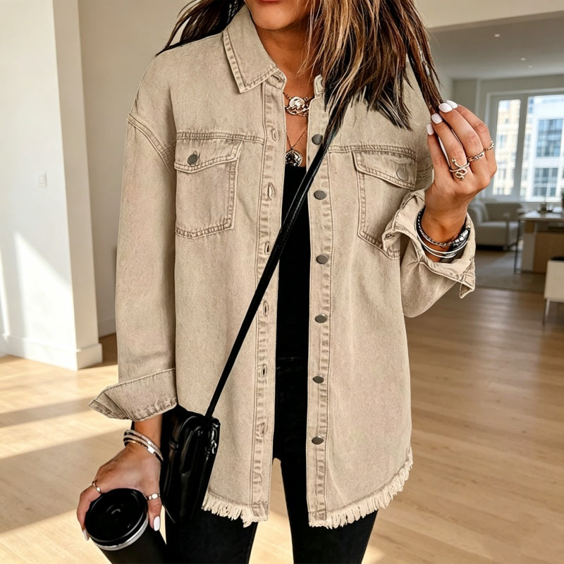 🧵 Jeansjacke mit ausgefranstem Saum für Damen – Lässig, bequem & immer passend