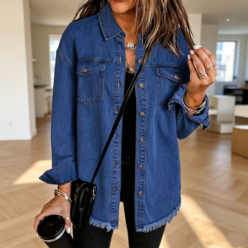 🧵 Jeansjacke mit ausgefranstem Saum für Damen – Lässig, bequem & immer passend