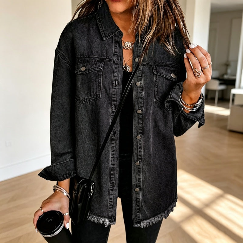 🧵 Jeansjacke mit ausgefranstem Saum für Damen – Lässig, bequem & immer passend