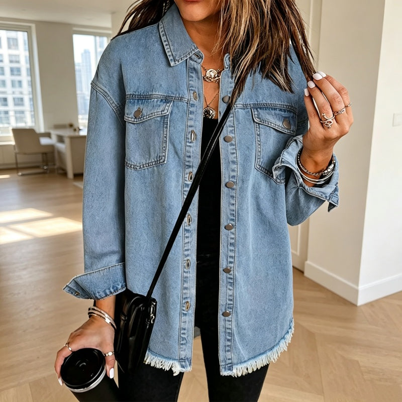 🧵 Jeansjacke mit ausgefranstem Saum für Damen – Lässig, bequem & immer passend
