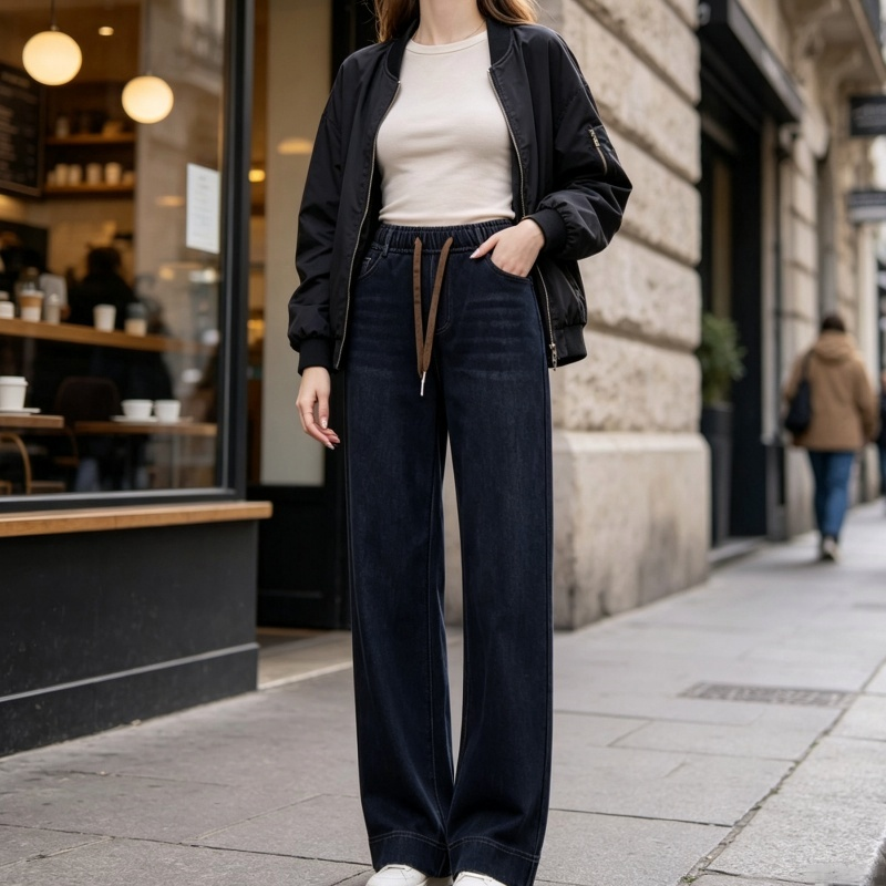 🎈 Lässige Weite-Jeans mit Kordelzug für Damen – Bequem, modern & immer passend