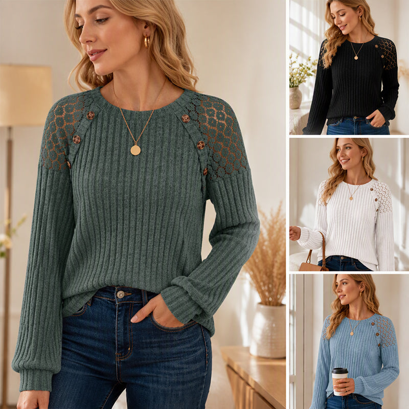 Legeres geripptes Langarmshirt für Damen