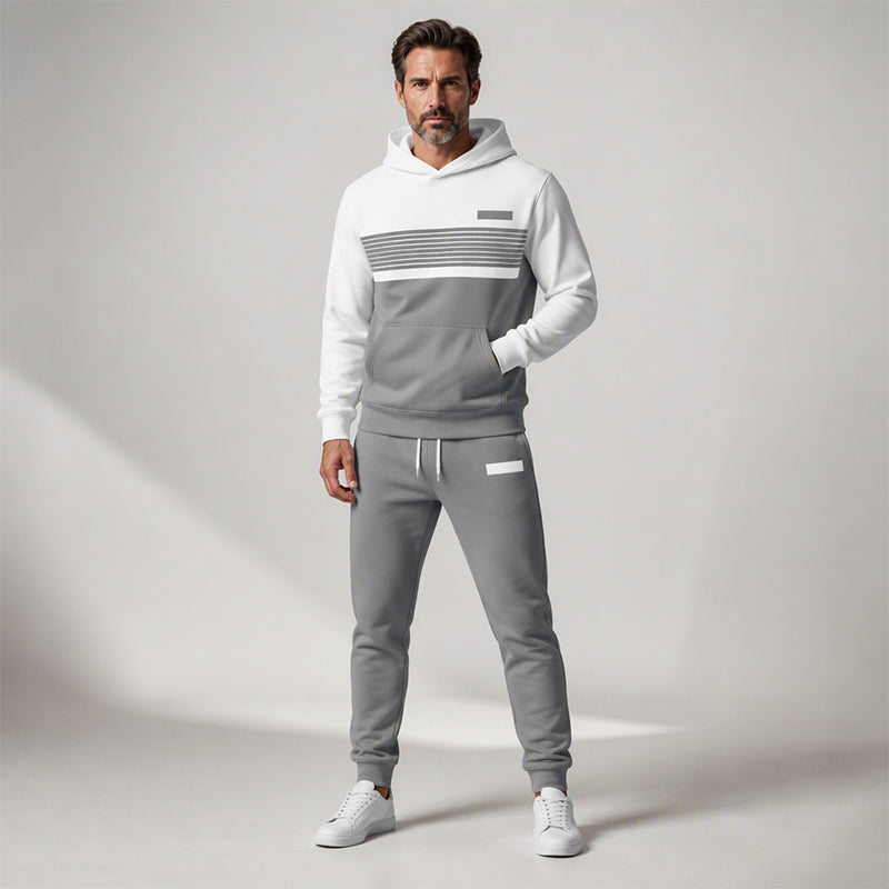 Herren-Freizeit-Set aus Hoodie und Hose im Color-Block-Design