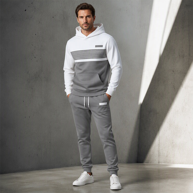 Herren-Freizeit-Set aus Hoodie und Hose im Color-Block-Design