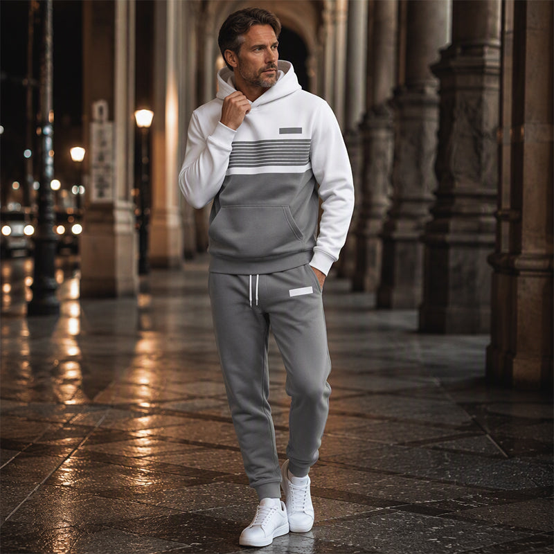 Herren-Freizeit-Set aus Hoodie und Hose im Color-Block-Design