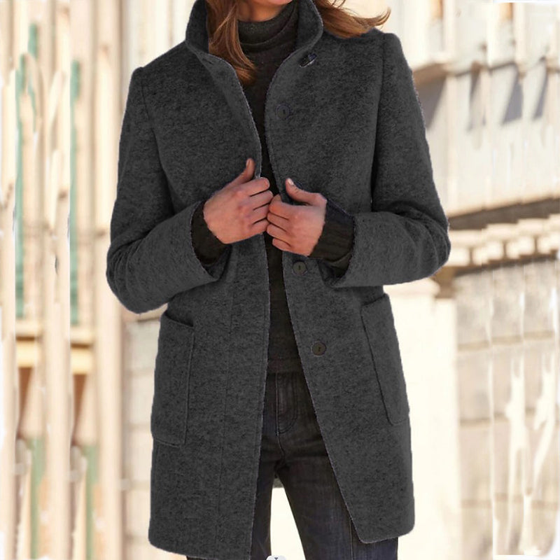 🍂 Klassisch & warm – Vintage-Wollmantel mit Stehkragen – Weicher Wollstoff, eleganter Schnitt & vielseitig kombinierbar