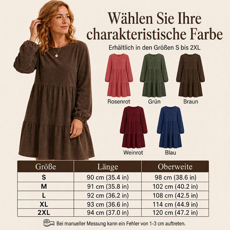 🔔 Letzte 100 Stück – solange der Vorrat reicht! Langärmliges Vintage-Cordkleid für Damen