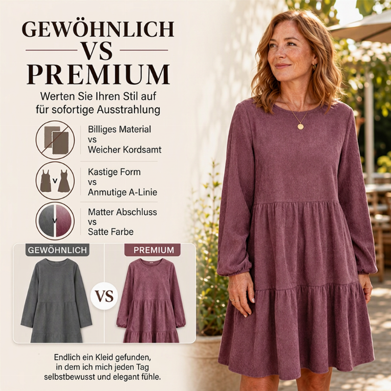🔔 Letzte 100 Stück – solange der Vorrat reicht! Langärmliges Vintage-Cordkleid für Damen