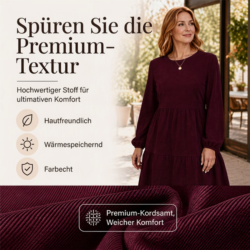 🔔 Letzte 100 Stück – solange der Vorrat reicht! Langärmliges Vintage-Cordkleid für Damen