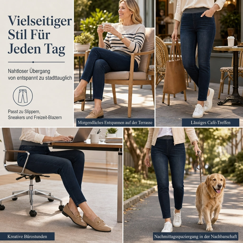 🔥Beliebtes Produkt ！✨Damen-Jeans mit hoher Leibhöhe, Schlupfbund, Slim Fit, Dunkelwaschung und breitem elastischem Bund