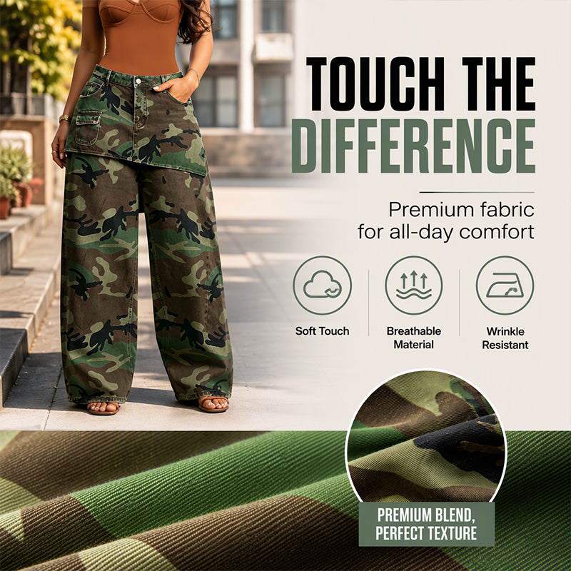 📈 Verkaufshit Nr. 1 – direkt 50%! Retro-Weitbeinjeans für Damen im Camouflage-Design