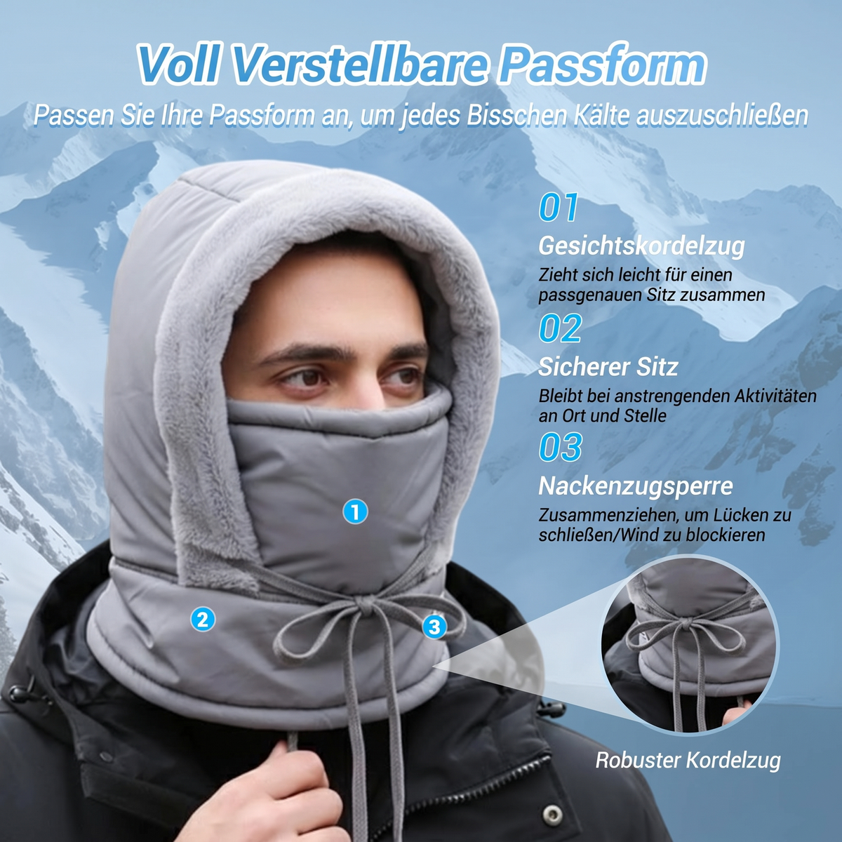 Dicker Thermomütze mit Plüschfutter und Gesichtsmaske