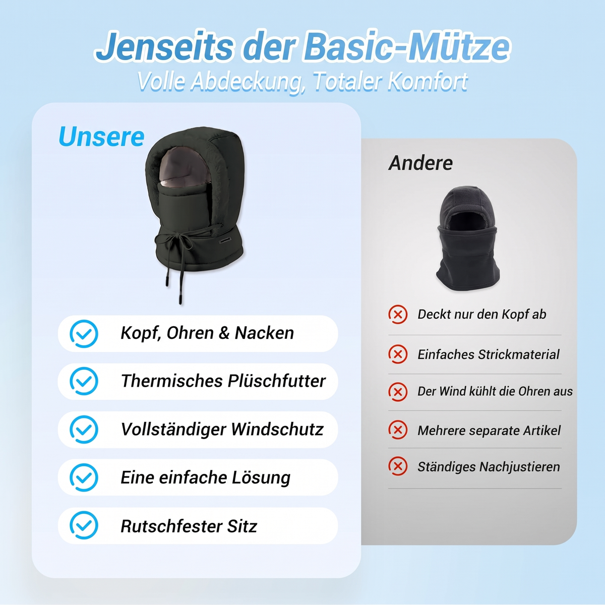 Dicker Thermomütze mit Plüschfutter und Gesichtsmaske