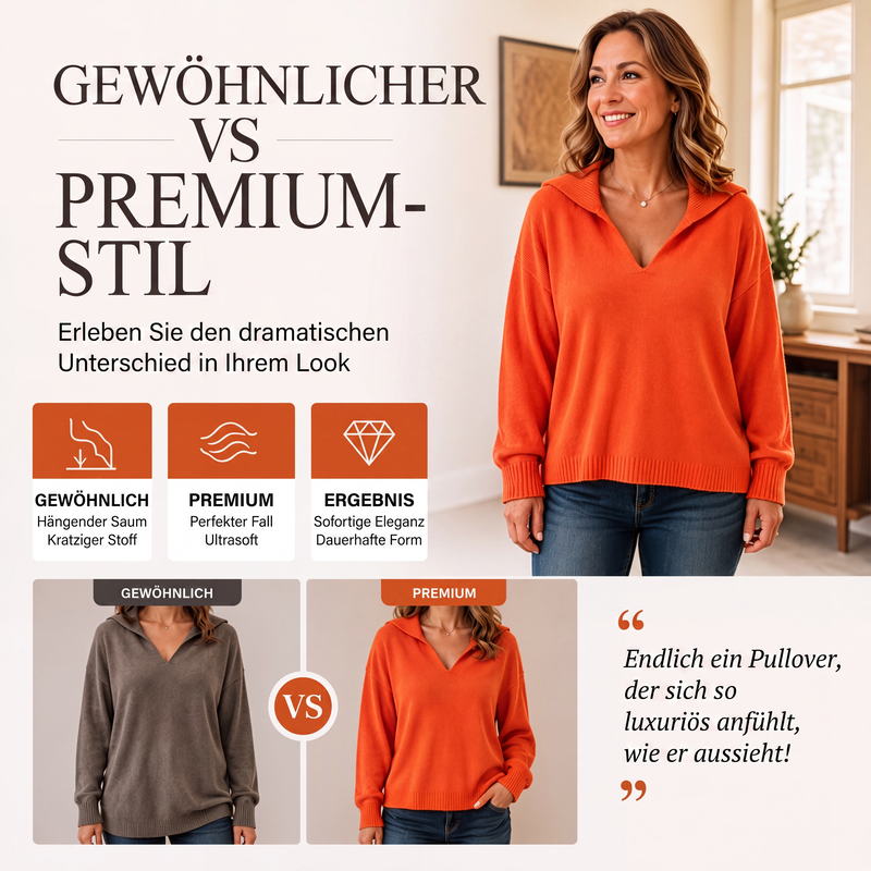 Damen-Strickpullover mit V-Ausschnitt und Reverskragen