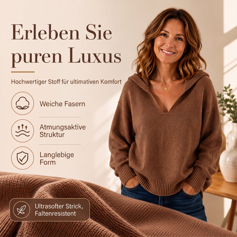 Damen-Strickpullover mit V-Ausschnitt und Reverskragen
