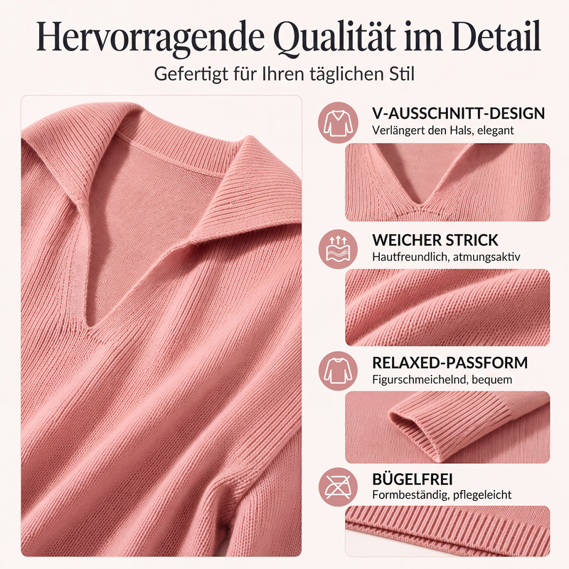 Damen-Strickpullover mit V-Ausschnitt und Reverskragen