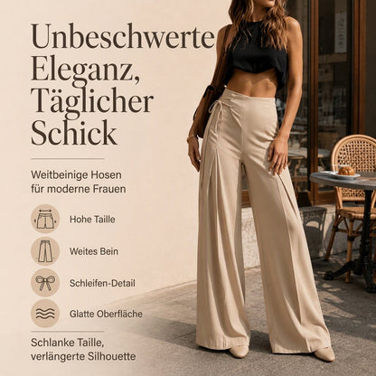 Damen-Lässige-High-Waist-Weitbeinhose
