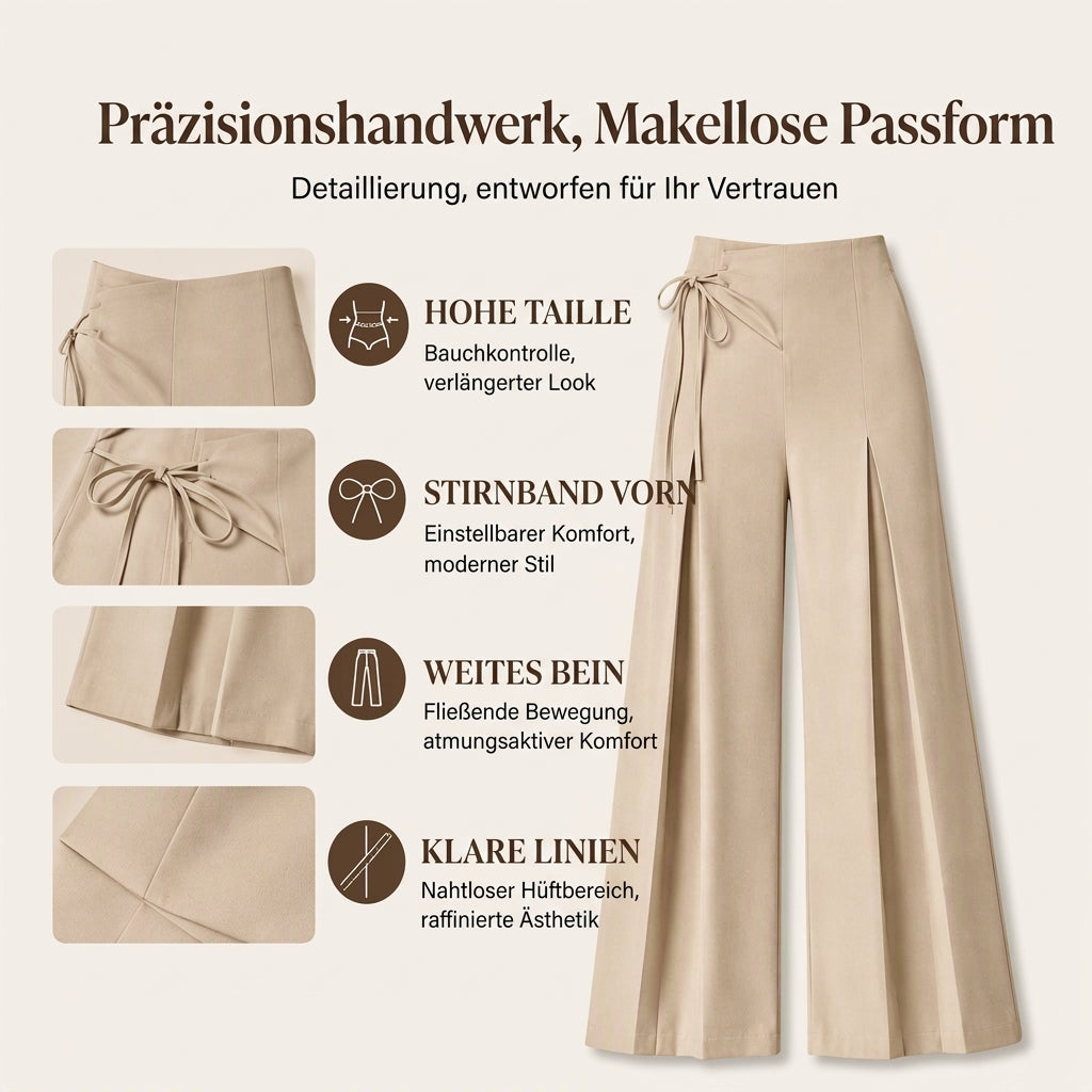Damen-Lässige-High-Waist-Weitbeinhose