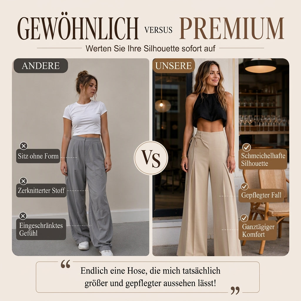 Damen-Lässige-High-Waist-Weitbeinhose