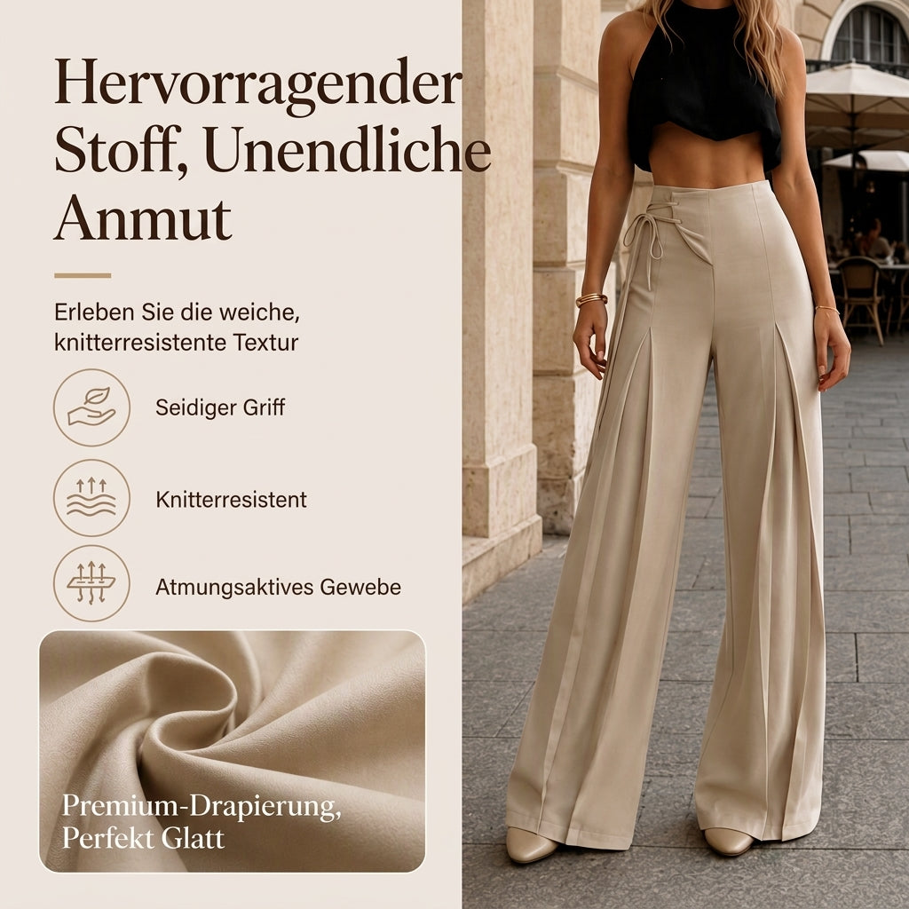 Damen-Lässige-High-Waist-Weitbeinhose