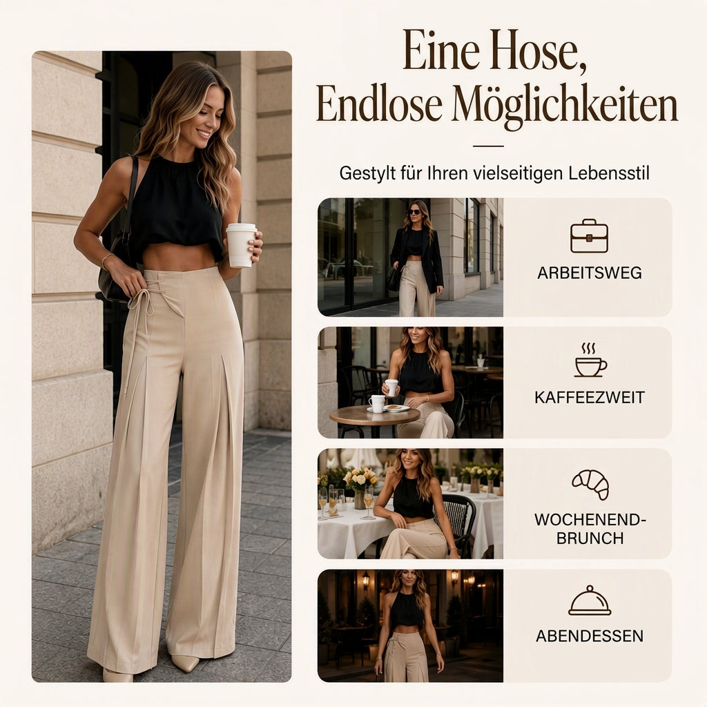 Damen-Lässige-High-Waist-Weitbeinhose
