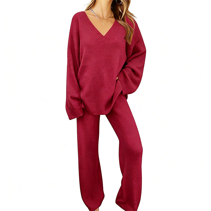 🌟 Der Look, den alle suchen – bei uns 50% günstiger! Gestricktes V-Ausschnitt-Pullover & Weite-Hosen-Set für Damen