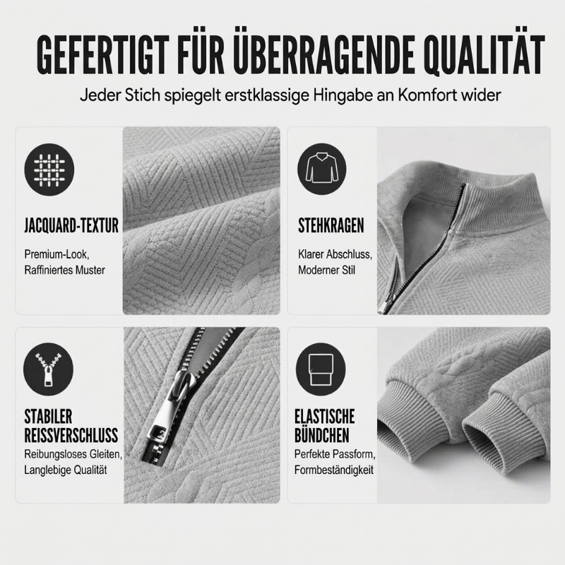 📈 Verkaufshit Nr. 1 – direkt 50%! Herren-Casual-Sweatshirt mit Jacquard-Muster und halbem Reißverschluss