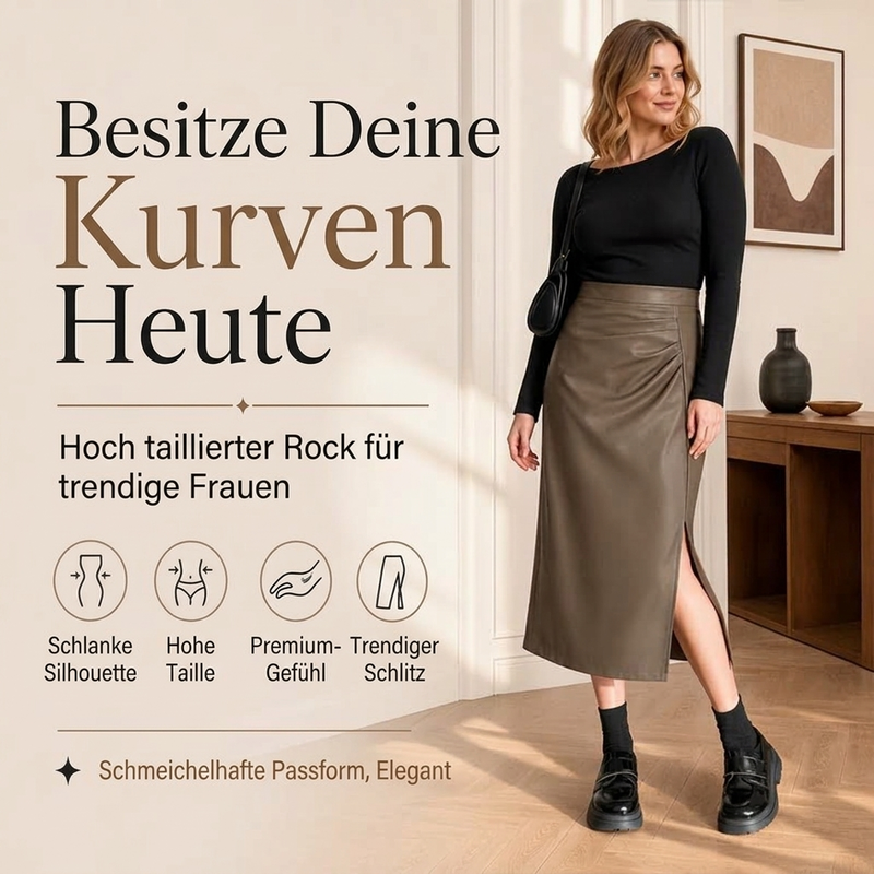 🖤 Damen schicker asymmetrischer Kunstlederrock – Figurschmeichelnd, stylisch & immer passend