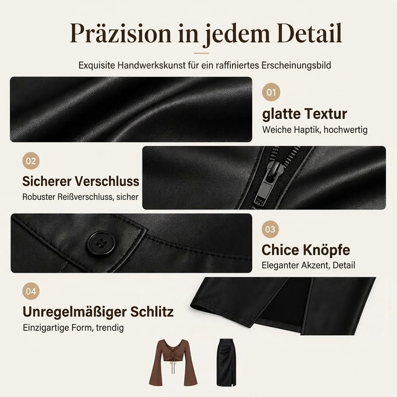 🖤 Damen schicker asymmetrischer Kunstlederrock – Figurschmeichelnd, stylisch & immer passend