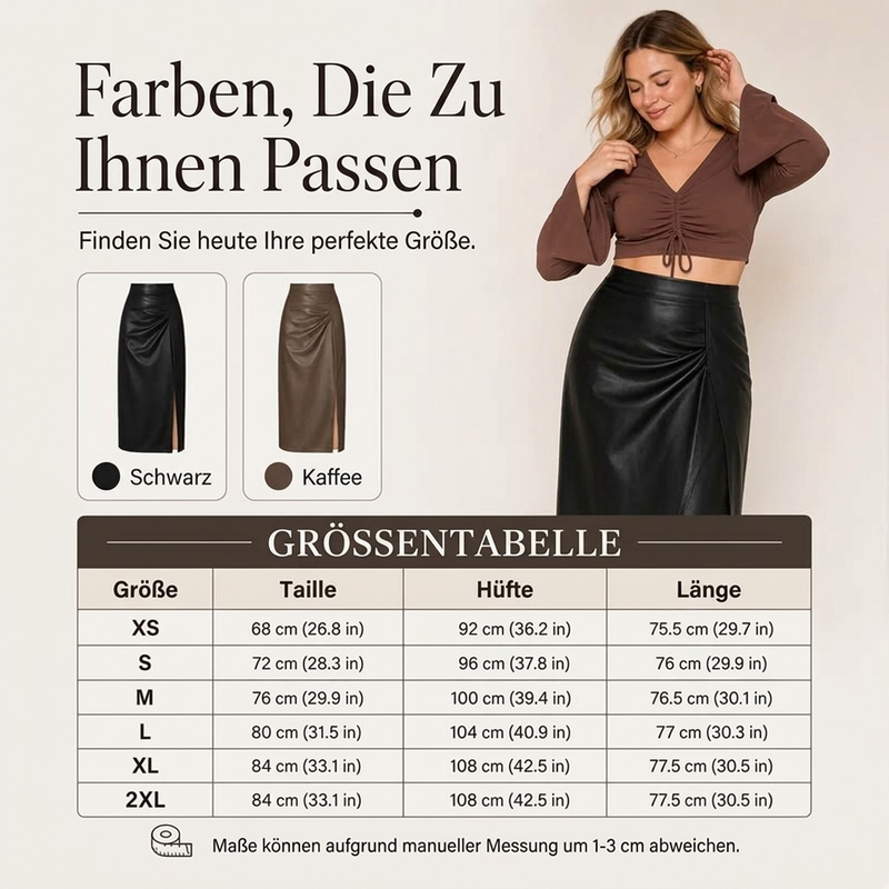 🖤 Damen schicker asymmetrischer Kunstlederrock – Figurschmeichelnd, stylisch & immer passend