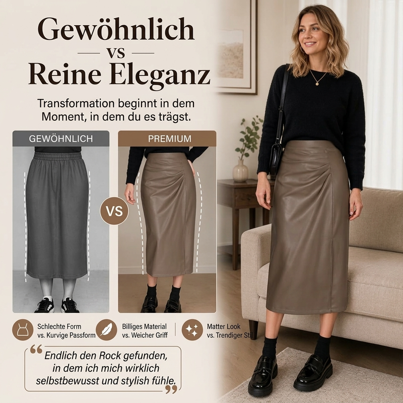 🖤 Damen schicker asymmetrischer Kunstlederrock – Figurschmeichelnd, stylisch & immer passend