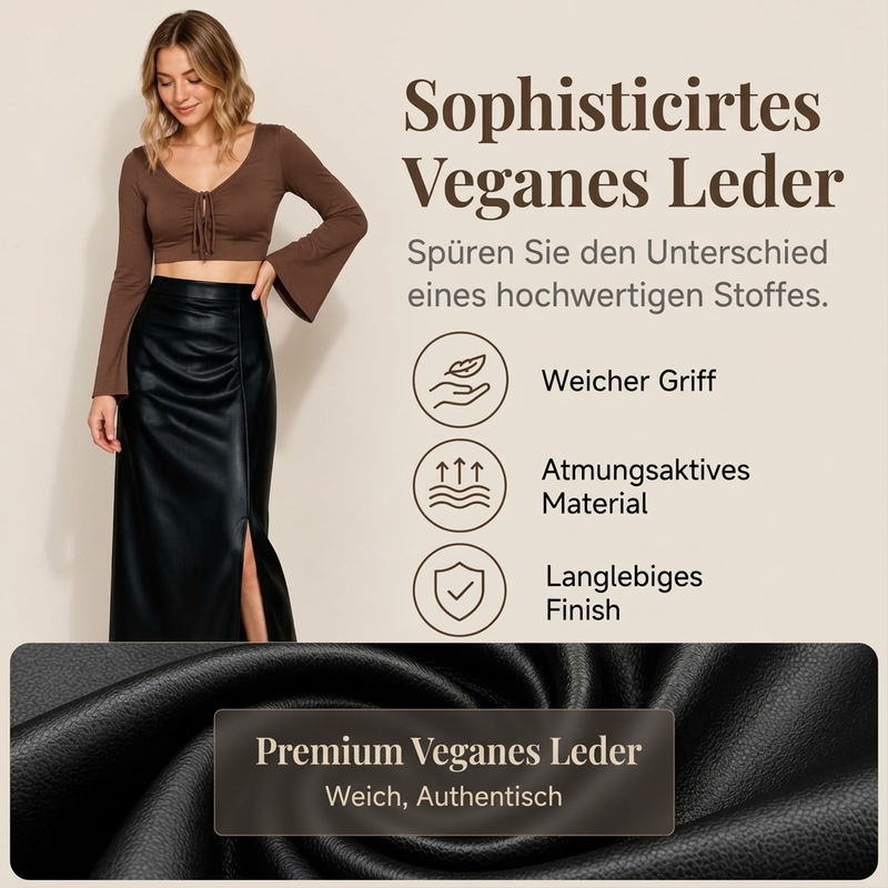 🖤 Damen schicker asymmetrischer Kunstlederrock – Figurschmeichelnd, stylisch & immer passend