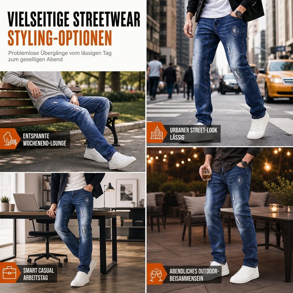 Herren Stretch Jeans, schmale Passform, mit Riss-Details