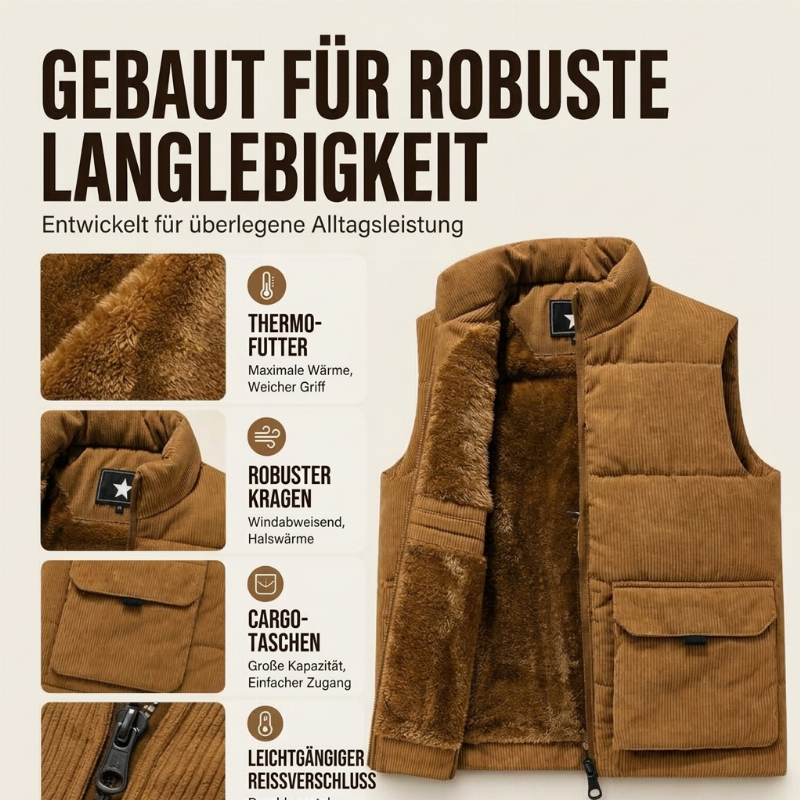 🍂 Warm & robust – Gesteppte Cordweste – Bequemer Schnitt, weicher Stoff & vielseitig kombinierbar