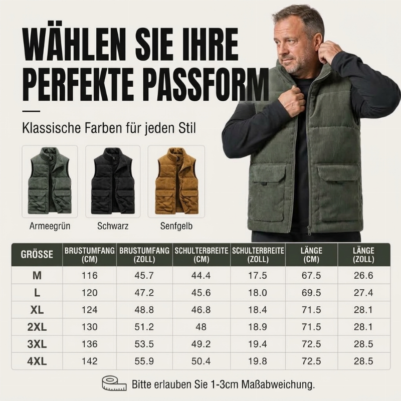 🍂 Warm & robust – Gesteppte Cordweste – Bequemer Schnitt, weicher Stoff & vielseitig kombinierbar